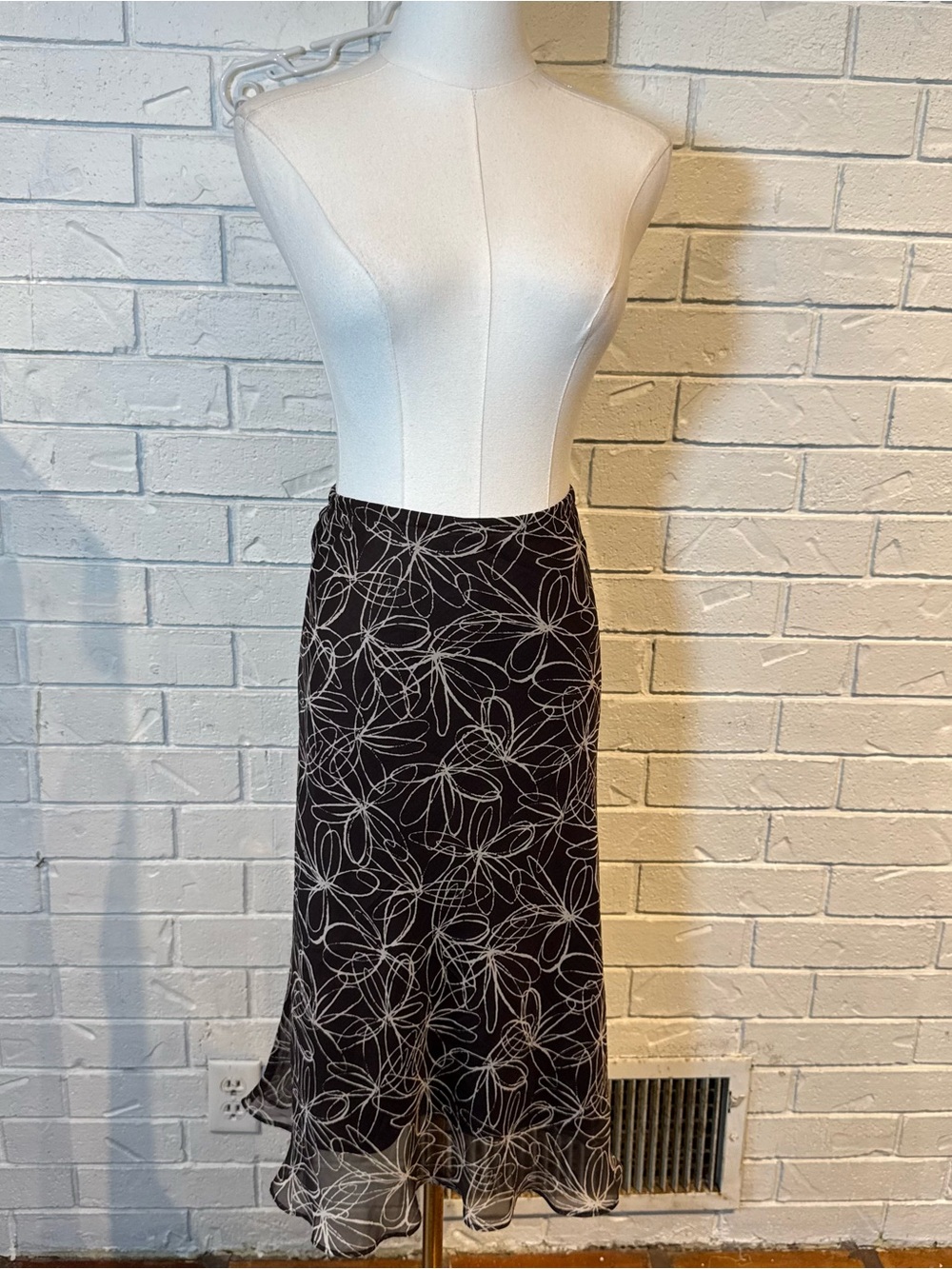 Vintage 90s y2k R&K Brown Flowy Fluted Midi Skirt Womens 14